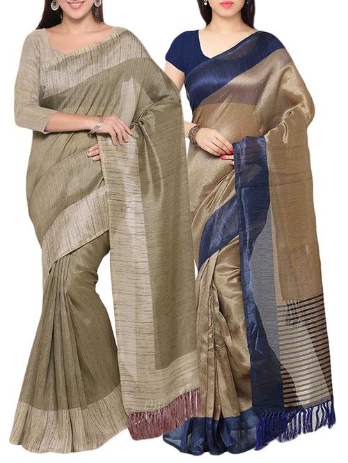 multi colored tussar silk combo saree with blouse - 14407944 - Very Small Image - 1