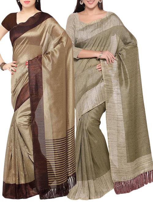 multi colored tussar silk combo saree with blouse - 14407945 - Very Small Image - 1