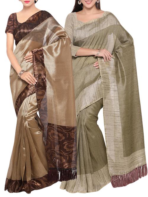 multi colored tussar silk combo saree with blouse - 14407954 - Very Small Image - 1