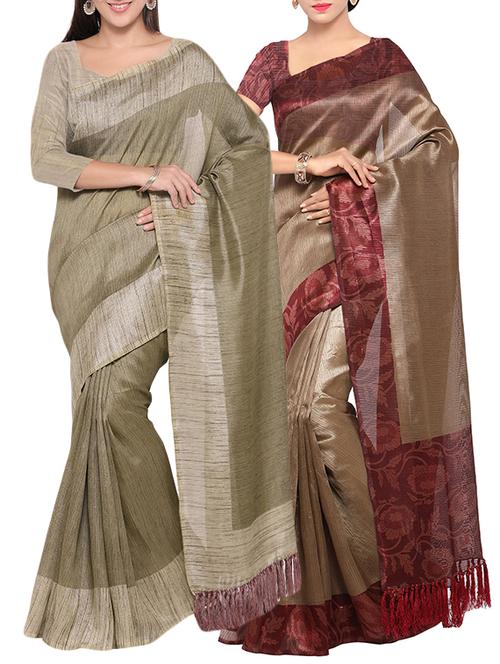 multi colored tussar silk combo saree with blouse - 14407955 - Very Small Image - 1