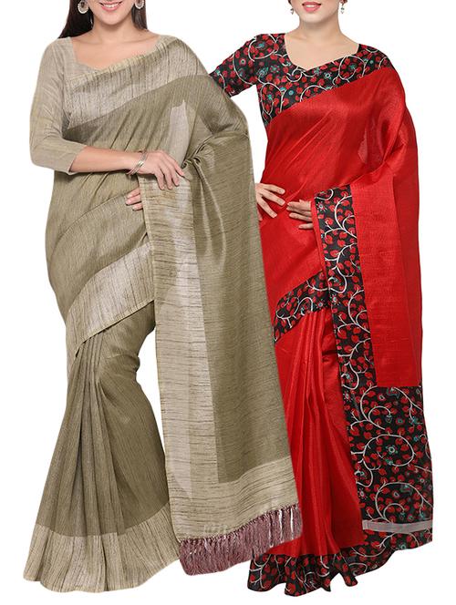 multi colored tussar silk combo saree with blouse - 14407975 - Very Small Image - 1