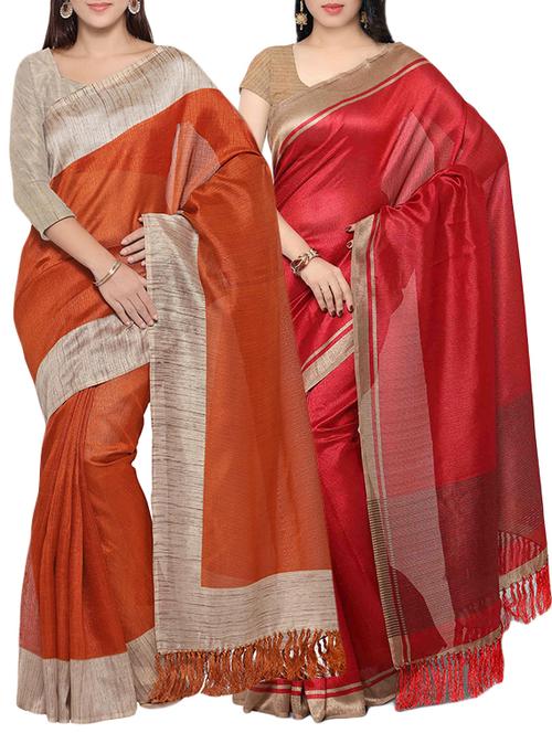 multi colored tussar silk combo saree with blouse - 14407989 - Very Small Image - 1