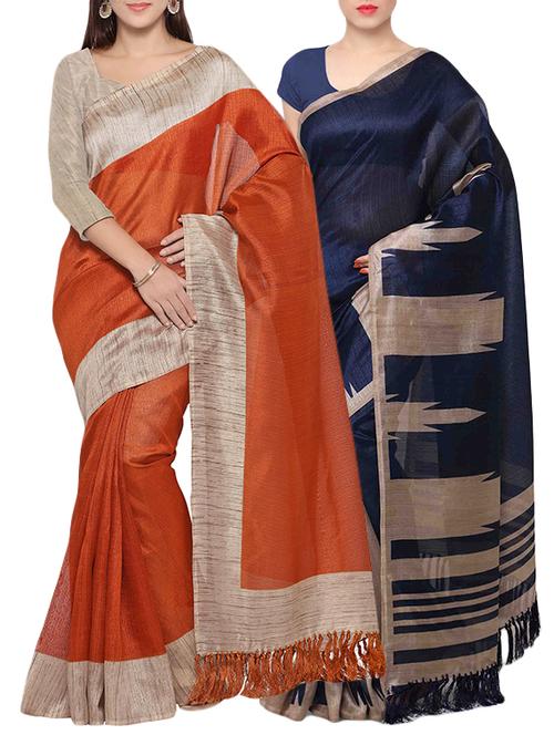 multi colored tussar silk combo saree with blouse - 14407999 - Very Small Image - 1