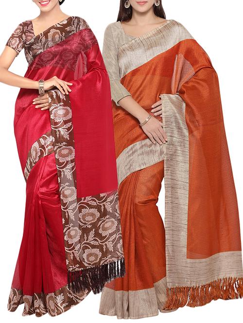 multi colored tussar silk combo saree with blouse - 14408008 - Very Small Image - 1