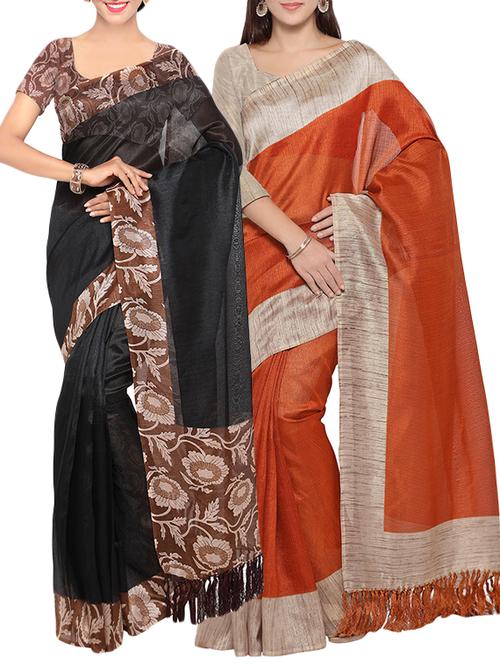 multi colored tussar silk combo saree with blouse - 14408010 - Very Small Image - 1