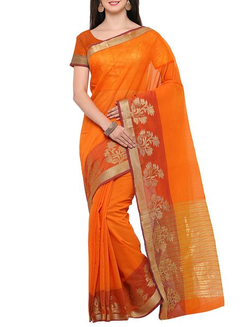 orange silk embroidered saree with blouse - 14408207 - Very Small Image - 1