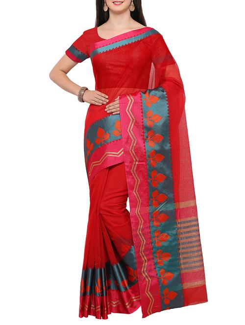 red art silk embroidered saree with blouse - 14408208 - Very Small Image - 1