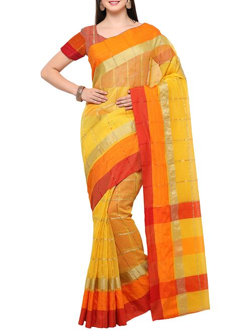 yellow poly linen woven saree with blouse - 14408214 - Very Small Image - 1