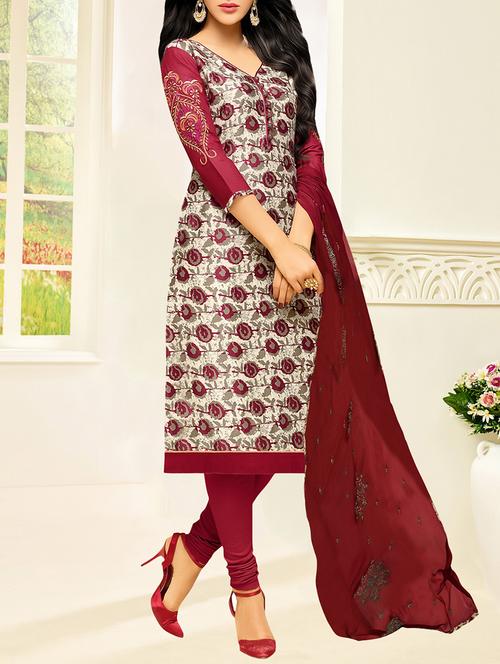 white cotton blend unstitched suit - 14408257 - Very Small Image - 1