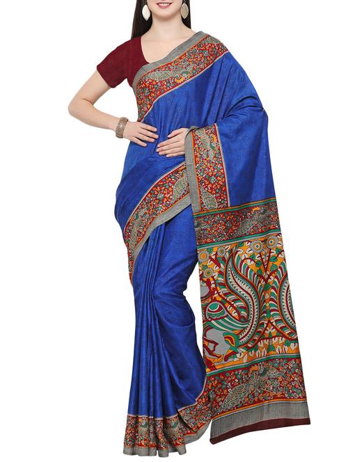 conversational bordered tussar silk saree with blouse - 14409789 - Very Small Image - 1