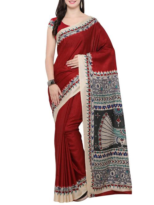 contrast bordered tussar silk saree with blouse - 14409808 - Very Small Image - 1