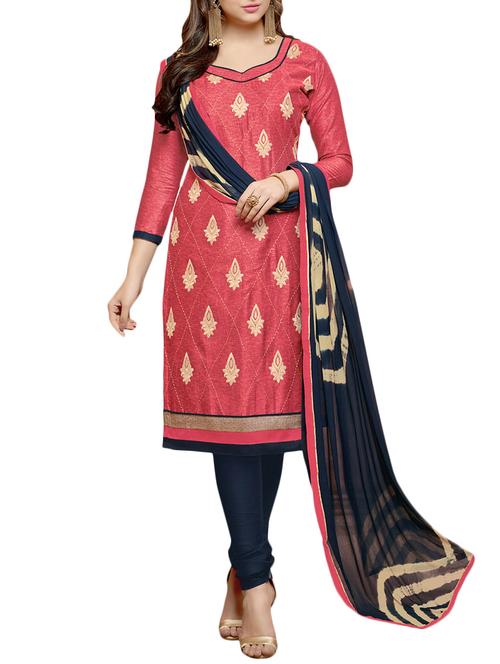 peach cotton churidaar suits dress material - 14410406 - Very Small Image - 1