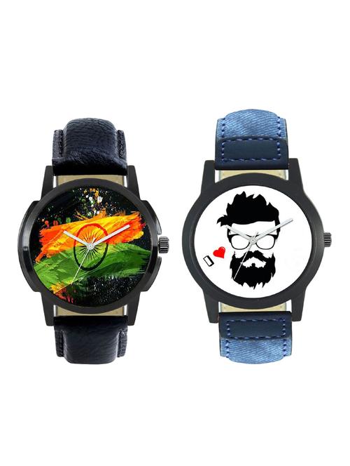 round analog dial leatherette strap watch combo - 14410621 - Very Small Image - 1