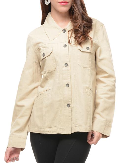 beige cotton casual jacket - 14411177 - Very Small Image - 1
