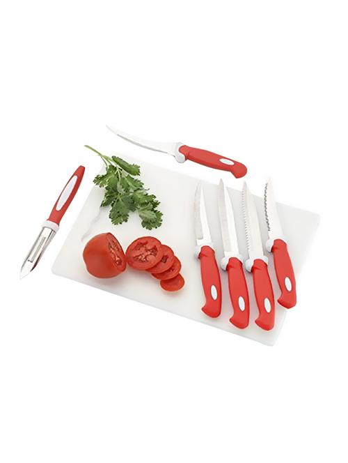 jen 7-pcs cutting utility combo of cutting board and red knives - 14412286 - Very Small Image - 1