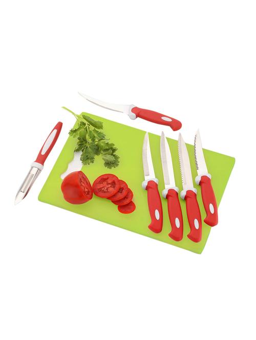 jen 7-pcs cutting utility combo of green cutting board and red knives - 14412290 - Very Small Image - 1