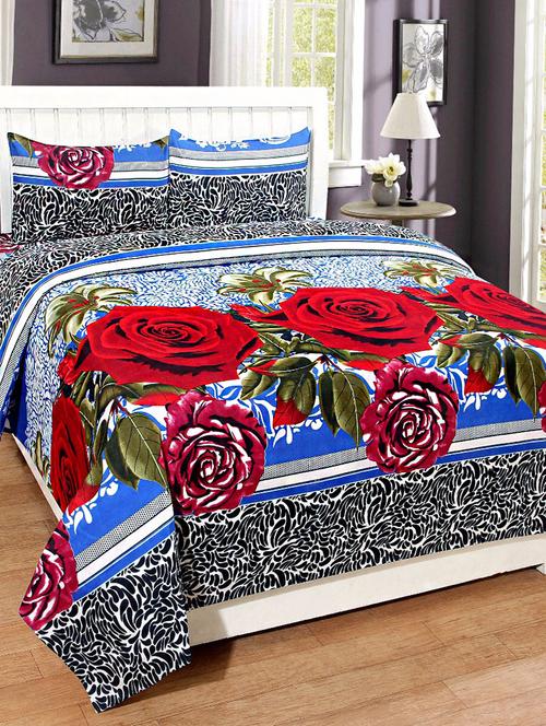 floral print polycotton double bed sheet with 2 pillow covers - 14412464 - Very Small Image - 1