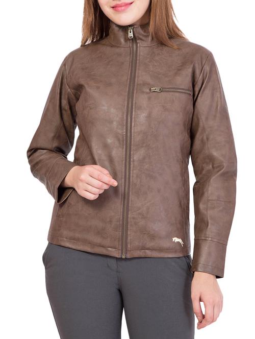 brown leather leatherleatherette jacket - 14414386 - Very Small Image - 1