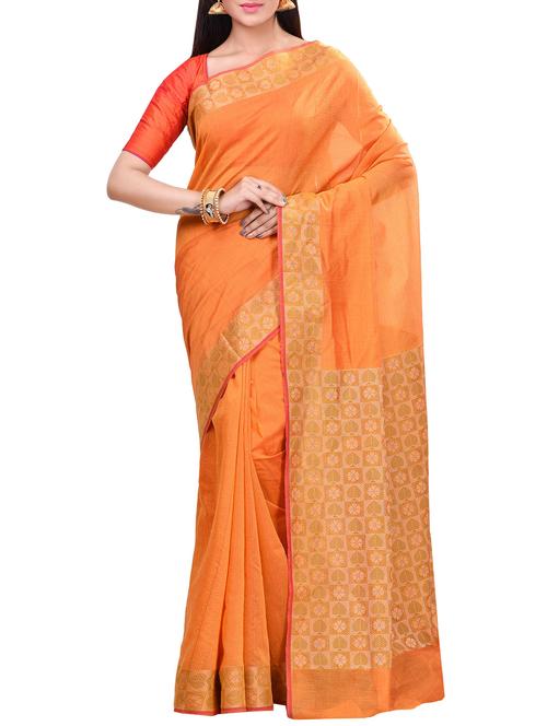 orange bordered saree - 14414434 - Very Small Image - 1
