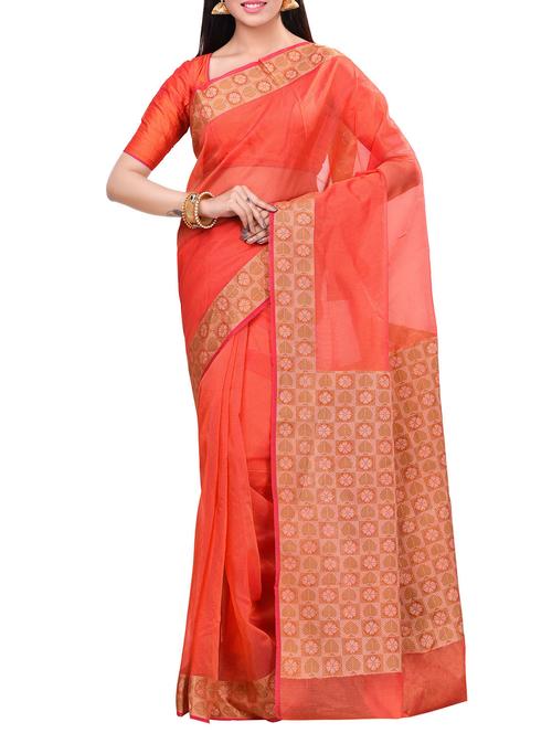 orange saree - 14414435 - Very Small Image - 1