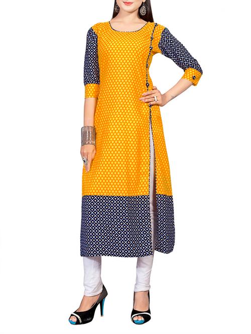 yellow poly cotton unstitched kurta - 14414606 - Very Small Image - 1