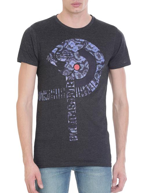 black cotton front print t-shirt - 14415677 - Very Small Image - 1