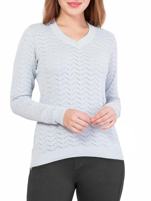 light blue cotton v neck pullover - 14415731 - Very Small Image - 1