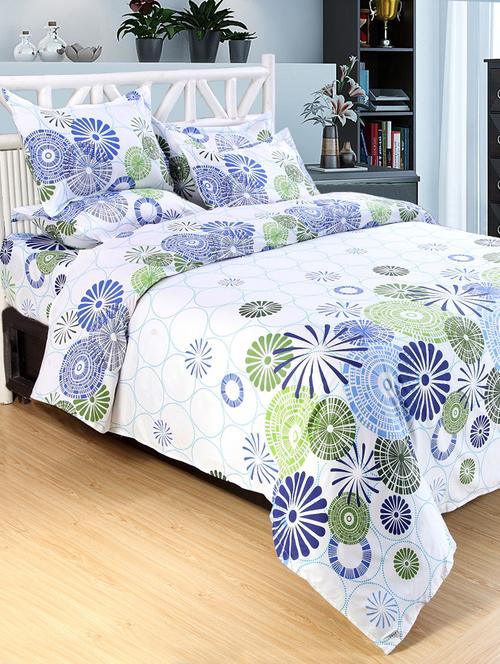 printed polycotton double bed sheet with 2 pillow covers - 14416374 - Very Small Image - 1
