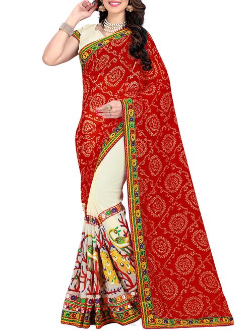 red and white half & half saree - 14416386 - Very Small Image - 1