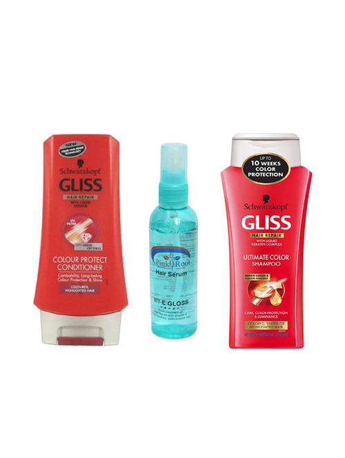 schwarzkopf gliss colour protect conditioner, gliss ultimate color shampoo and pink root hair serum pack of 3 - 14416534 - Very Small Image - 1