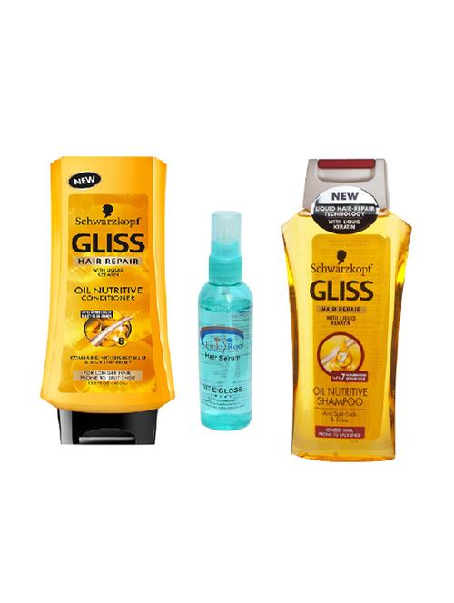 schwarzkopf gliss oil nutritive conditioner, gliss oil nutritive shampoo and pink root hair serum pack of 3 - 14416539 - Very Small Image - 1