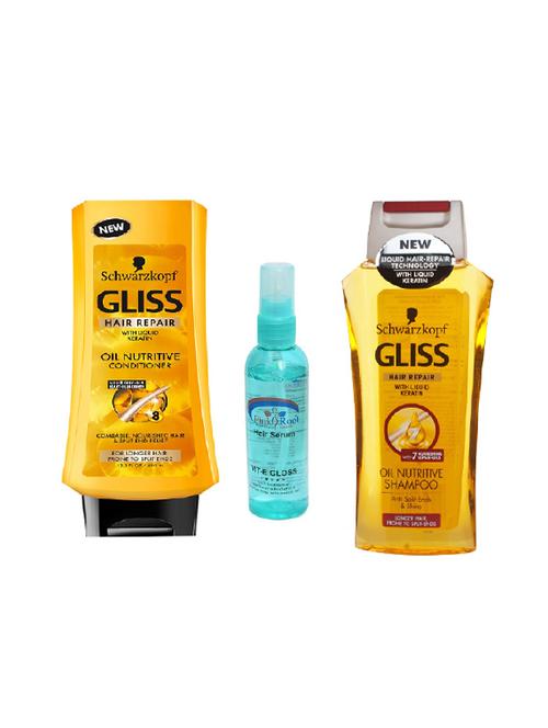 schwarzkopf gliss oil nutritive conditioner, gliss oil nutritive shampoo and pink root hair serum pack of 3 - 14416540 - Very Small Image - 1