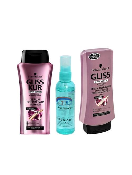 schwarzkopf gliss serum deep-repair conditioner, gliss serum deep-repair shampoo and pink root hair serum pack of 3 - 14416542 - Very Small Image - 1