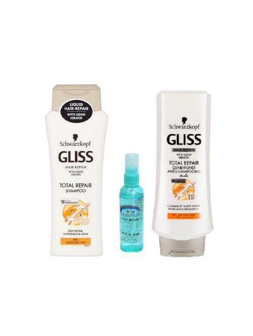 schwarzkopf gliss total repair conditioner, gliss total repair shampoo and pink root hair serum pack of 3 - 14416543 - Very Small Image - 1