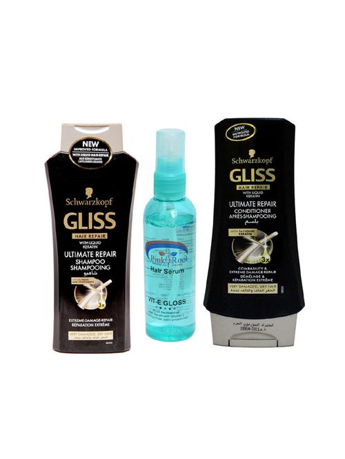 schwarzkopf gliss ultimate repair conditioner, gliss ultimate repair shampoo and pink root hair serum pack of 3 - 14416547 - Very Small Image - 1