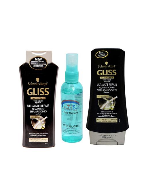 schwarzkopf gliss ultimate repair conditioner, gliss ultimate repair shampoo and pink root hair serum pack of 3 - 14416548 - Very Small Image - 1