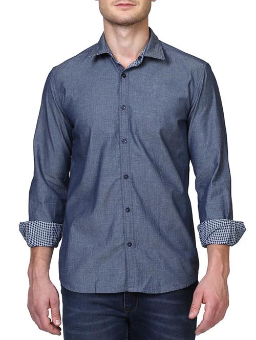 blue cotton reversible casual shirt - 14416715 - Very Small Image - 1
