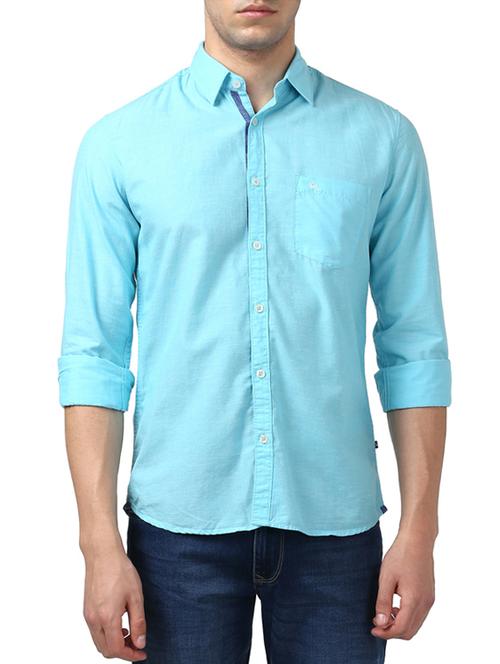 blue cotton linen casual shirt - 14416831 - Very Small Image - 1
