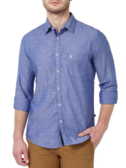 blue cotton linen casual shirt - 14416881 - Very Small Image - 1