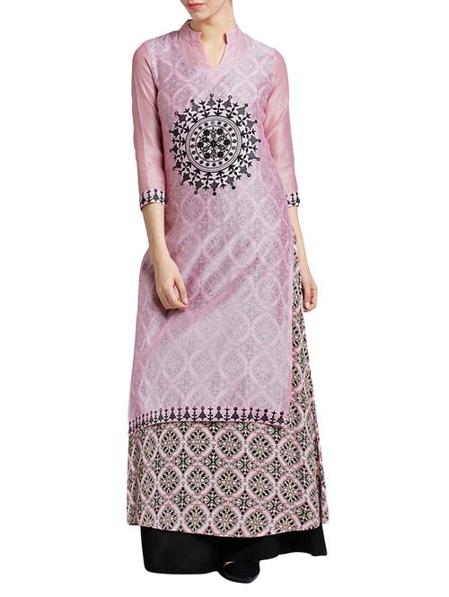 pink silk a-line kurta - 14417717 - Very Small Image - 1