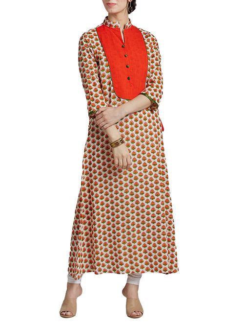 orange cotton flared kurta - 14417892 - Very Small Image - 1