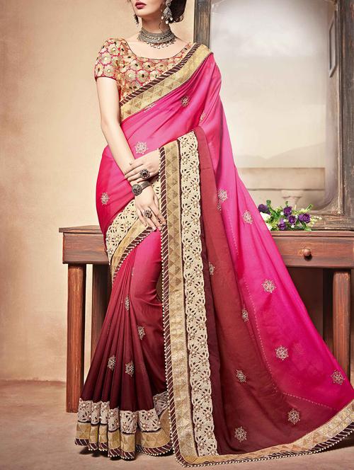 pink embroidered saree with blouse - 14417981 - Very Small Image - 1