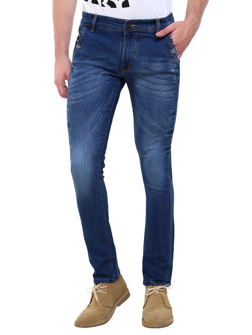 dark blue cotton blend washed jeans - 14419719 - Very Small Image - 1