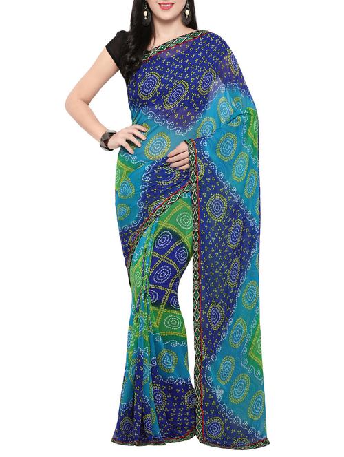 blue georgette bandhani saree with blouse - 14420546 - Very Small Image - 1