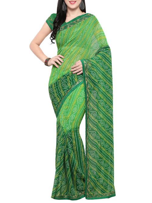 green georgette bandhani saree with blouse - 14420551 - Very Small Image - 1