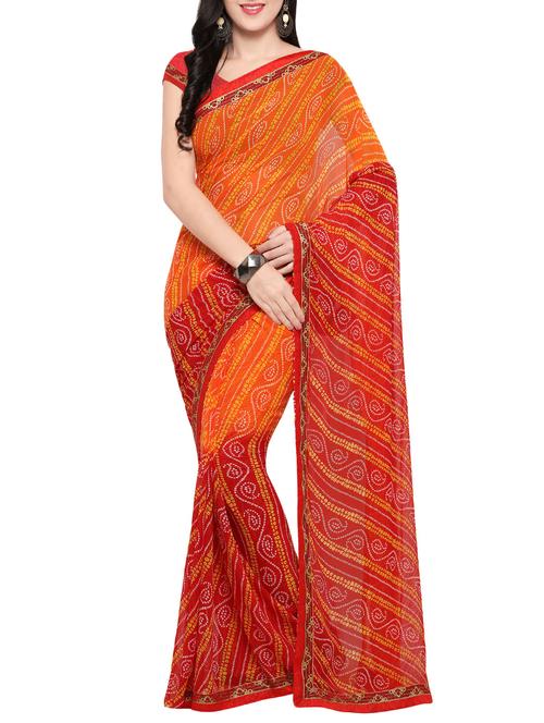 red georgette bandhani saree with blouse - 14420553 - Very Small Image - 1