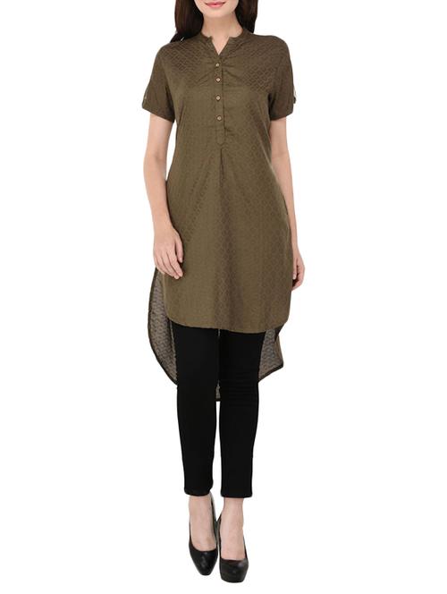 olive solid asymmetrical tunic - 14420901 - Very Small Image - 1