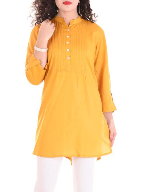 yellow viscose straight kurti - 14421954 - Very Small Image - 1