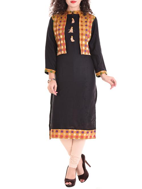 black viscose straight kurta - 14421959 - Very Small Image - 1