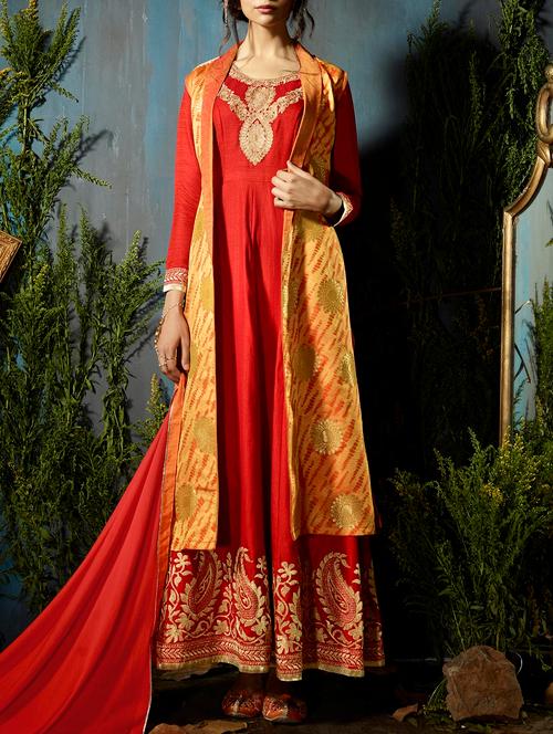 embroidered flared suit with shurug - 14423470 - Very Small Image - 1